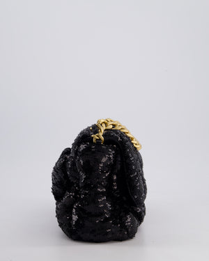 Chanel Black Sequin Medium 19 Bag with Mixed Hardware