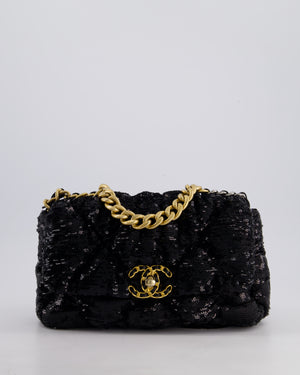Chanel Black Sequin Medium 19 Bag with Mixed Hardware