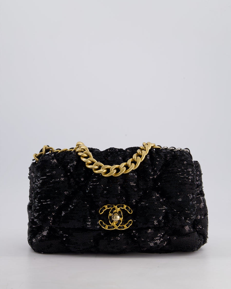 Chanel Black Sequin Medium 19 Bag with Mixed Hardware