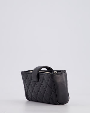 Chanel Black Small Pouch Bag in Lambskin Leather with Silver Hardware and Removable Chain with Charms