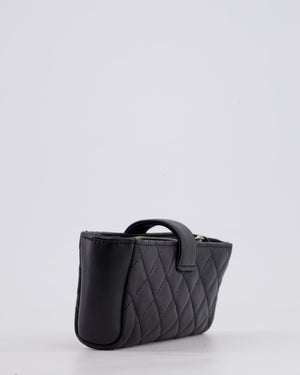 Chanel Black Small Pouch Bag in Lambskin Leather with Silver Hardware and Removable Chain with Charms