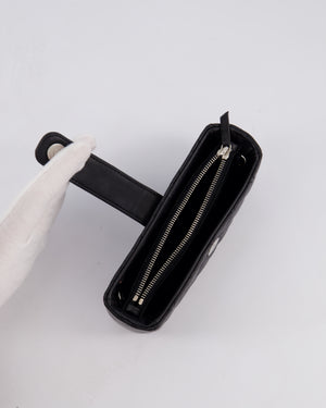 Chanel Black Small Pouch Bag in Lambskin Leather with Silver Hardware and Removable Chain with Charms