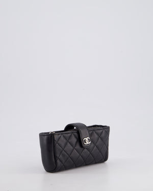 Chanel Black Small Pouch Bag in Lambskin Leather with Silver Hardware and Removable Chain with Charms