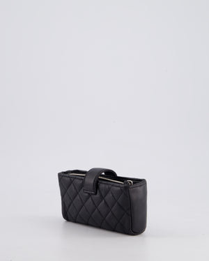 Chanel Black Small Pouch Bag in Lambskin Leather with Silver Hardware and Removable Chain with Charms