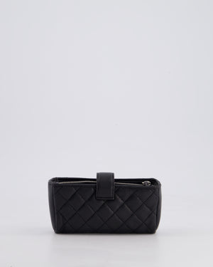 Chanel Black Small Pouch Bag in Lambskin Leather with Silver Hardware and Removable Chain with Charms