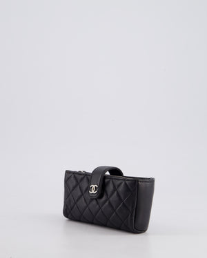 Chanel Black Small Pouch Bag in Lambskin Leather with Silver Hardware and Removable Chain with Charms