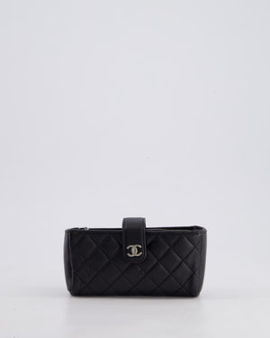 Chanel Black Small Pouch Bag in Lambskin Leather with Silver Hardware and Removable Chain with Charms