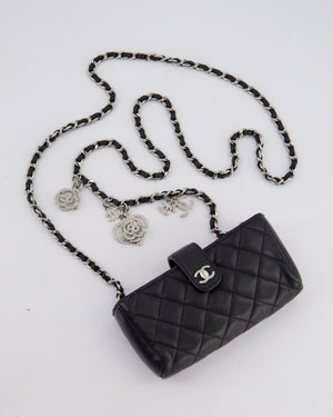 Chanel Black Small Pouch Bag in Lambskin Leather with Silver Hardware and Removable Chain with Charms