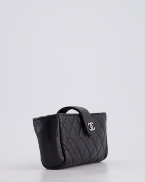 Chanel Black Small Pouch Bag in Lambskin Leather with Silver Hardware and Removable Chain with Charms