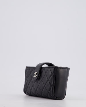 Chanel Black Small Pouch Bag in Lambskin Leather with Silver Hardware and Removable Chain with Charms