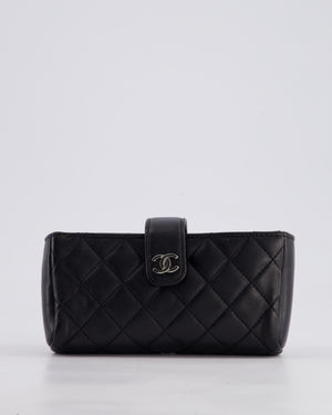 Chanel Black Small Pouch Bag in Lambskin Leather with Silver Hardware and Removable Chain with Charms