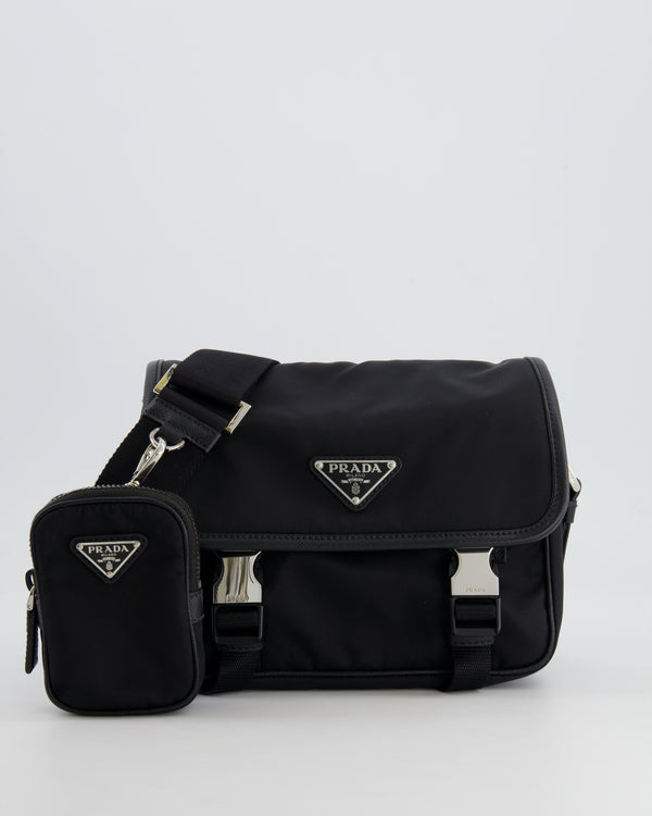 Prada Black Re-Nylon and Saffiano Leather Shoulder Bag with Removable Pouch RRP £1,750