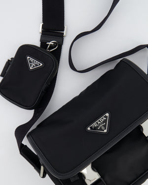 Prada Black Re-Nylon and Saffiano Leather Shoulder Bag with Removable Pouch RRP £1,750