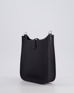 Hermès Mini Evelyne 16 Bag in Caban Clemence Leather with Palladium Hardware & Blue Zanzibar/Caban Wool Strap