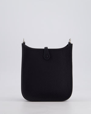 Hermès Mini Evelyne 16 Bag in Caban Clemence Leather with Palladium Hardware & Blue Zanzibar/Caban Wool Strap