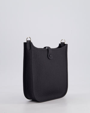 Hermès Mini Evelyne 16 Bag in Caban Clemence Leather with Palladium Hardware & Blue Zanzibar/Caban Wool Strap