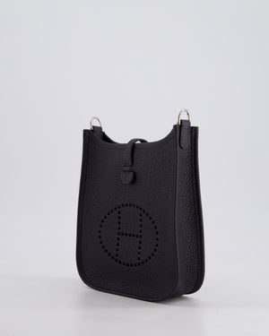 Hermès Mini Evelyne 16 Bag in Caban Clemence Leather with Palladium Hardware & Blue Zanzibar/Caban Wool Strap