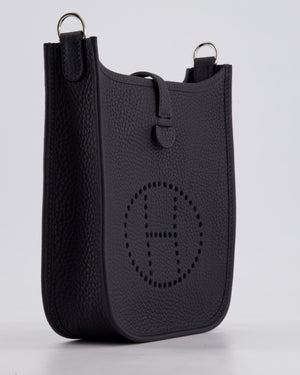 Hermès Mini Evelyne 16 Bag in Caban Clemence Leather with Palladium Hardware & Blue Zanzibar/Caban Wool Strap