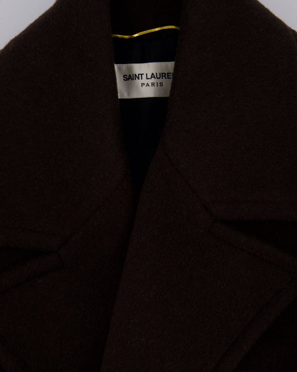 Saint Laurent Brown Cashmere Double Breasted Coat with Padded Shoulder Details Size FR 36 (UK 8)