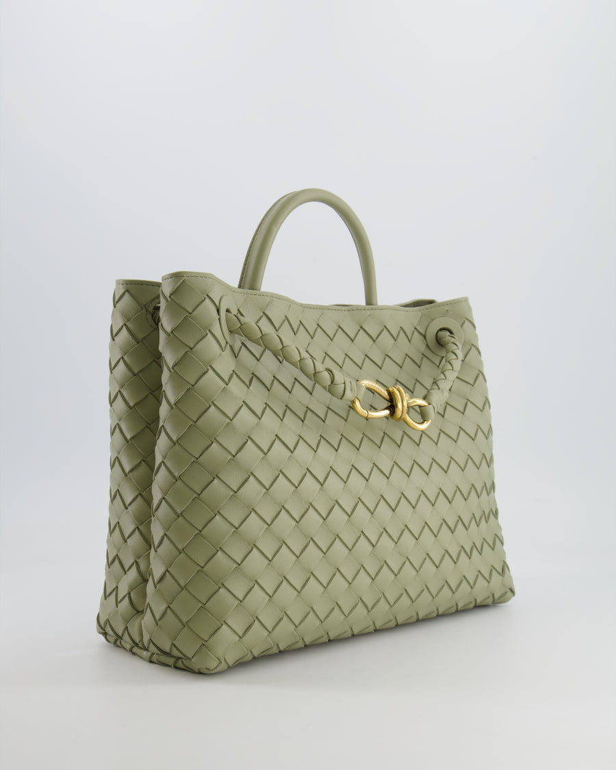 Bottega Veneta Medium Andiamo Bag in Travertine Intrecciato Leather with Gold Hardware RRP £4,030