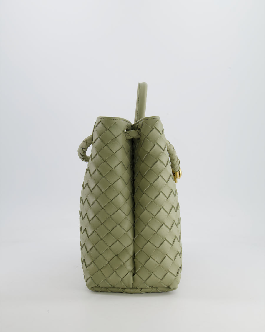 Bottega Veneta Medium Andiamo Bag in Travertine Intrecciato Leather with Gold Hardware RRP £4,030