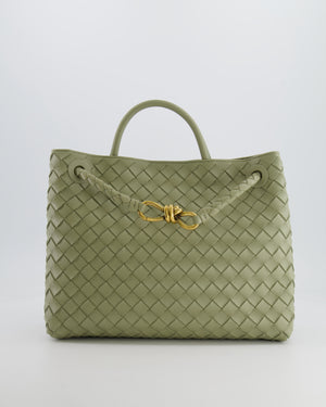 Bottega Veneta Medium Andiamo Bag in Travertine Intrecciato Leather with Gold Hardware RRP £4,030