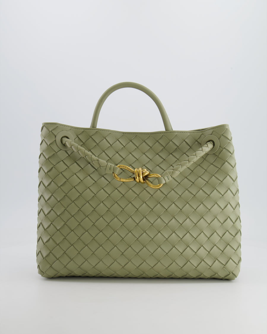 Bottega Veneta Medium Andiamo Bag in Travertine Intrecciato Leather with Gold Hardware RRP £4,030