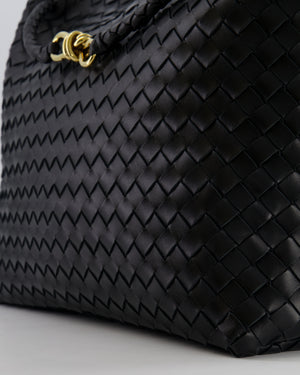 Bottega Veneta Black Andiamo Large Intrecciato Leather Top Handle Bag with Sliding Cross-Body and Gold Knot Hardware RRP £6,090