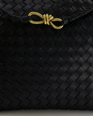 Bottega Veneta Black Andiamo Large Intrecciato Leather Top Handle Bag with Sliding Cross-Body and Gold Knot Hardware RRP £6,090
