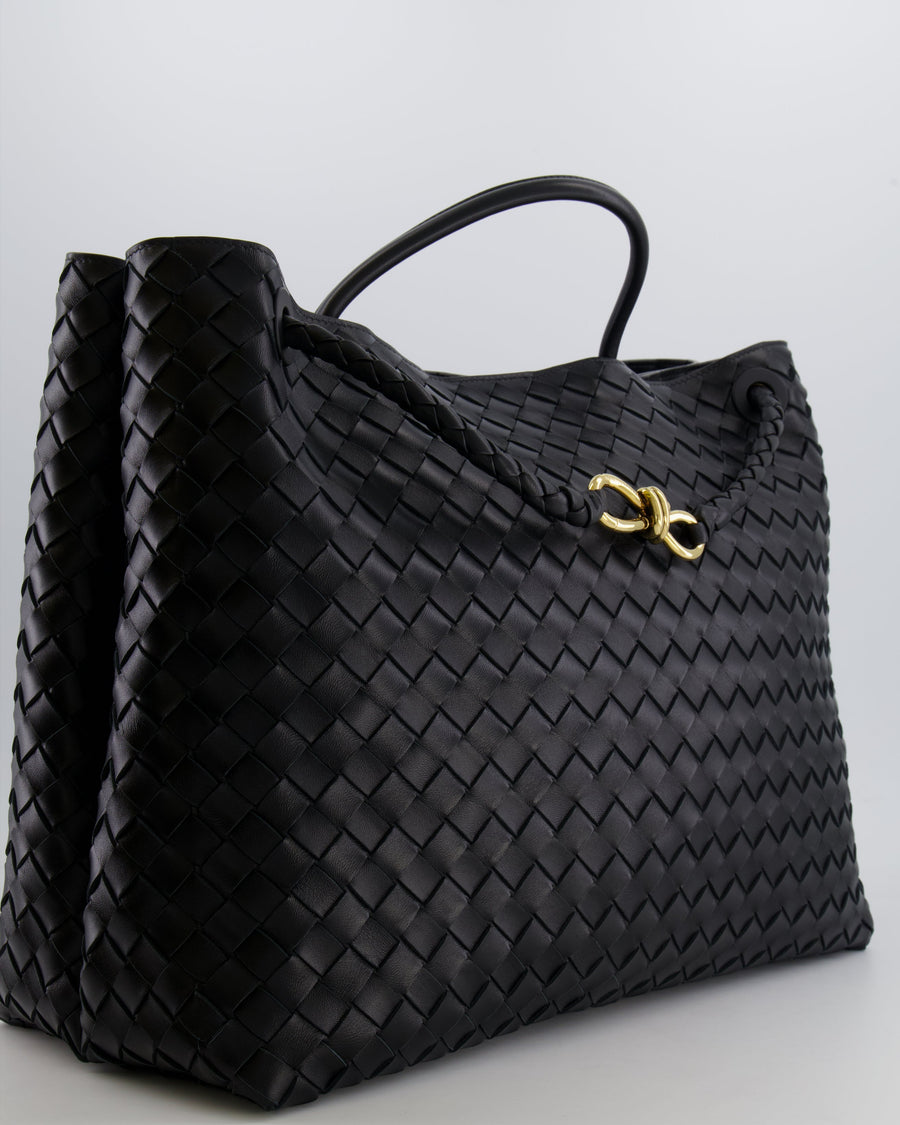 Bottega Veneta Black Andiamo Large Intrecciato Leather Top Handle Bag with Sliding Cross-Body and Gold Knot Hardware RRP £6,090