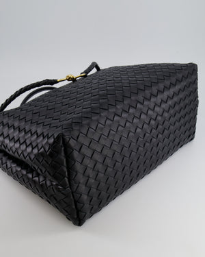 Bottega Veneta Black Andiamo Large Intrecciato Leather Top Handle Bag with Sliding Cross-Body and Gold Knot Hardware RRP £6,090