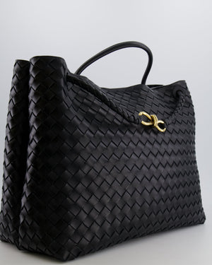 Bottega Veneta Black Andiamo Large Intrecciato Leather Top Handle Bag with Sliding Cross-Body and Gold Knot Hardware RRP £6,090