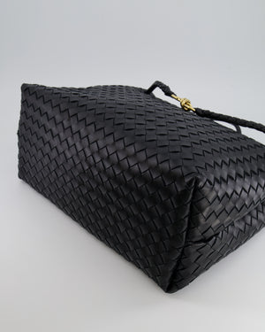 Bottega Veneta Black Andiamo Large Intrecciato Leather Top Handle Bag with Sliding Cross-Body and Gold Knot Hardware RRP £6,090