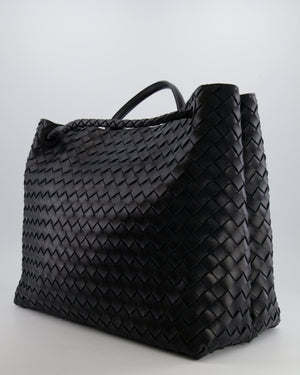 Bottega Veneta Black Andiamo Large Intrecciato Leather Top Handle Bag with Sliding Cross-Body and Gold Knot Hardware RRP £6,090