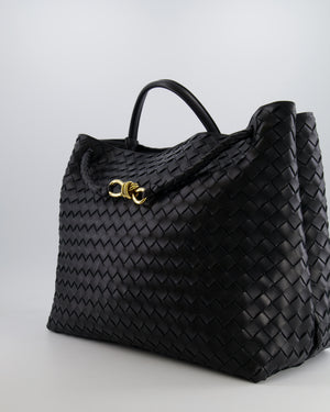 Bottega Veneta Black Andiamo Large Intrecciato Leather Top Handle Bag with Sliding Cross-Body and Gold Knot Hardware RRP £6,090