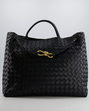 Bottega Veneta Black Andiamo Large Intrecciato Leather Top Handle Bag with Sliding Cross-Body and Gold Knot Hardware RRP £6,090