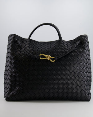 Bottega Veneta Black Andiamo Large Intrecciato Leather Top Handle Bag with Sliding Cross-Body and Gold Knot Hardware RRP £6,090