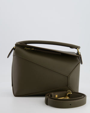 Loewe Small Puzzle Edge Bag in Dark Khaki Smooth Calfskin Leather with Gold Hardware RRP £2,700
