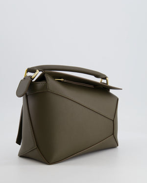 Loewe Small Puzzle Edge Bag in Dark Khaki Smooth Calfskin Leather with Gold Hardware RRP £2,700