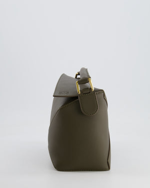 Loewe Small Puzzle Edge Bag in Dark Khaki Smooth Calfskin Leather with Gold Hardware RRP £2,700