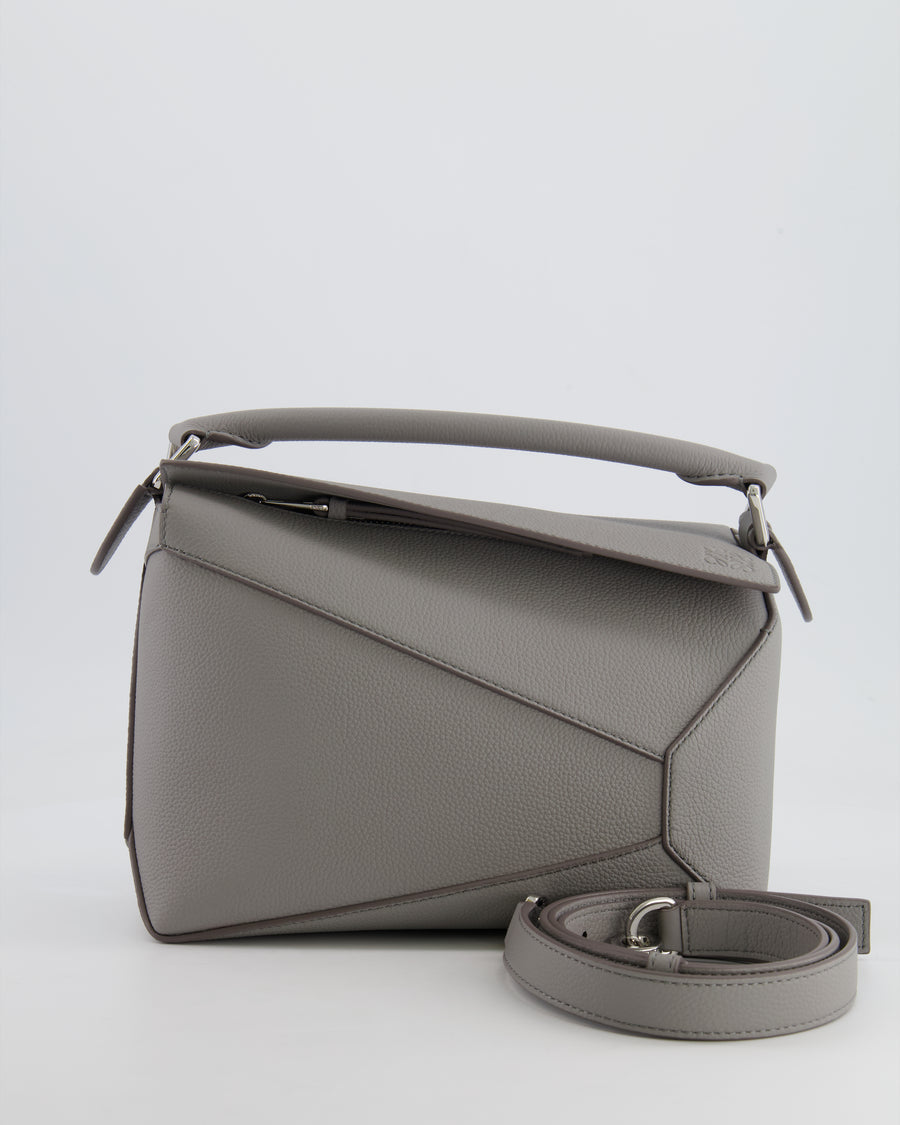 Loewe Small Puzzle Edge Bag in Pearl Grey Grained Calfskin Leather with Silver Hardware RRP £2,700