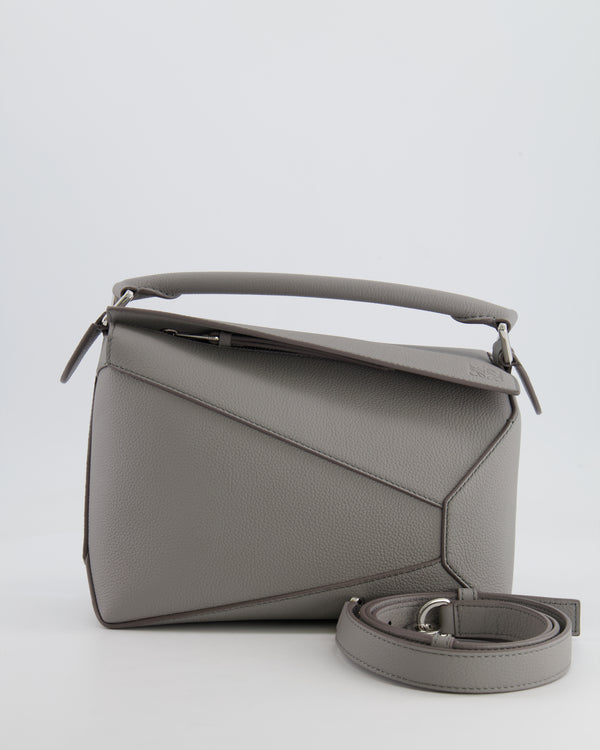 Loewe Small Puzzle Edge Bag in Pearl Grey Grained Calfskin Leather with Silver Hardware RRP £2,700