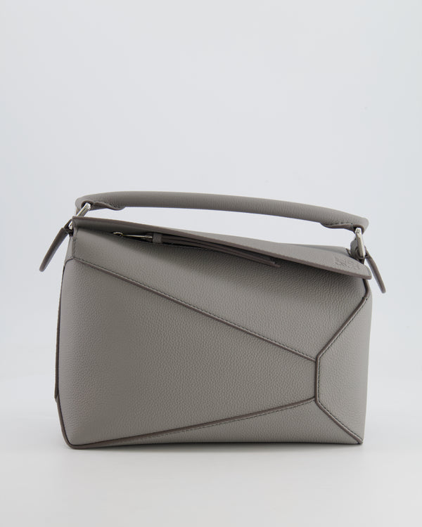 Loewe Small Puzzle Edge Bag in Pearl Grey Grained Calfskin Leather with Silver Hardware RRP £2,700