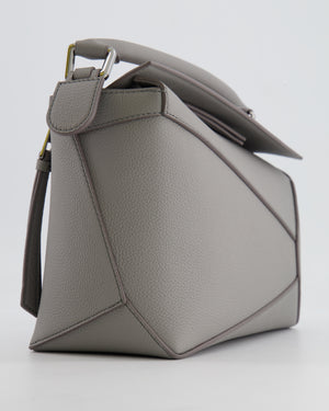 Loewe Small Puzzle Edge Bag in Pearl Grey Grained Calfskin Leather with Silver Hardware RRP £2,700