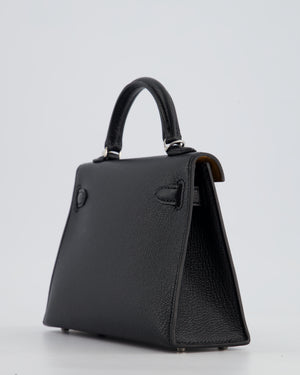 *RARE LEATHER* Hermès Mini Kelly II 20cm Verso Bag In Noir Chevre Mysore Leather, Alezan Interior with Palladium Hardware