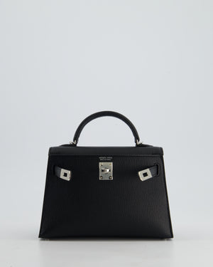 *RARE LEATHER* Hermès Mini Kelly II 20cm Verso Bag In Noir Chevre Mysore Leather, Alezan Interior with Palladium Hardware