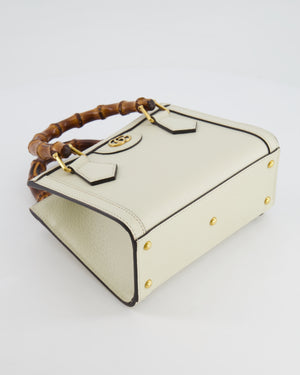 Gucci White Diana Mini Tote Leather Bag with Shiny Antique Gold Hardware & Bamboo Handle RRP £2,650