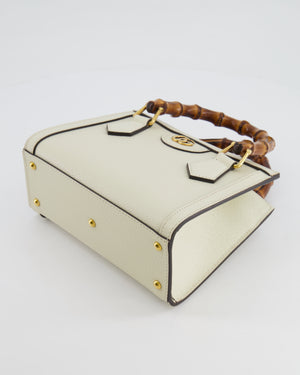 Gucci White Diana Mini Tote Leather Bag with Shiny Antique Gold Hardware & Bamboo Handle RRP £2,650