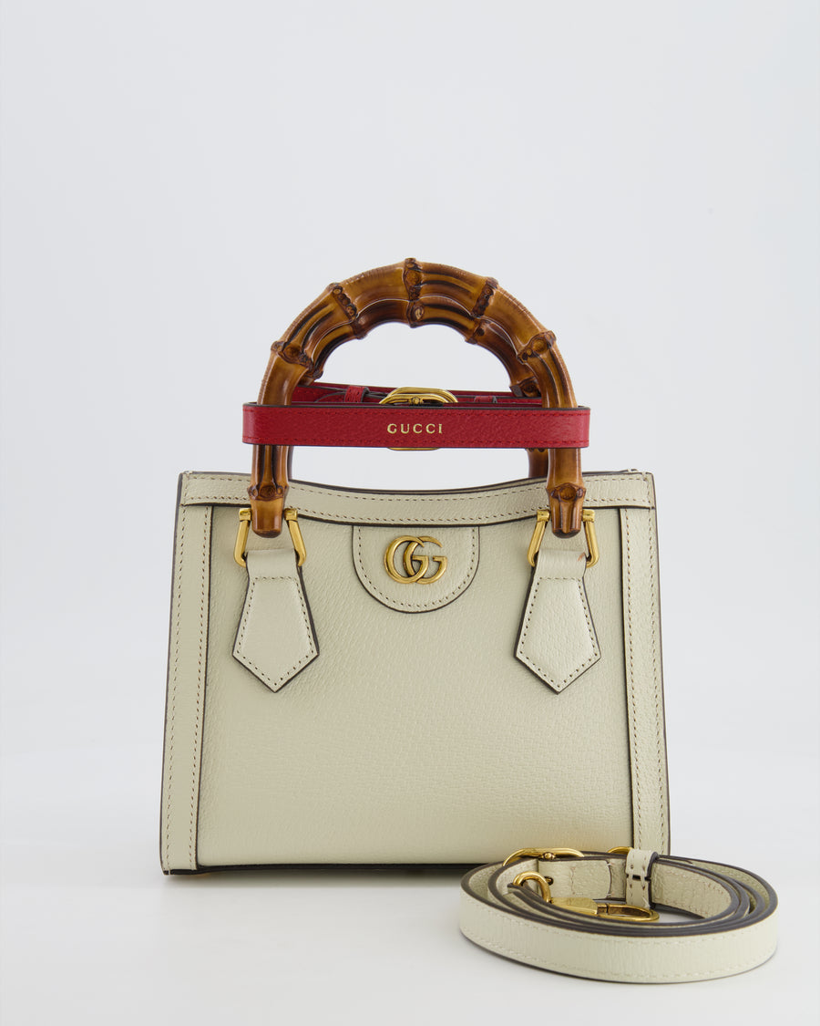 Gucci White Diana Mini Tote Leather Bag with Shiny Antique Gold Hardware & Bamboo Handle RRP £2,650