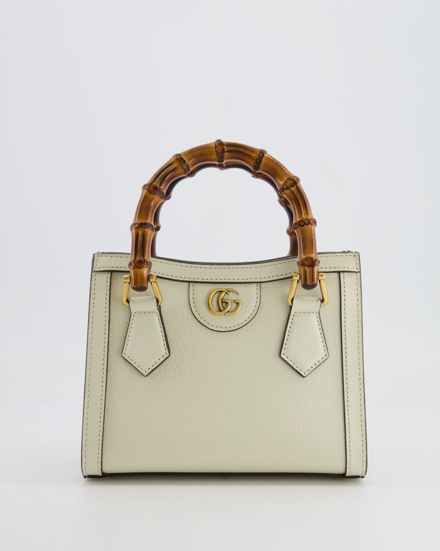 Gucci White Diana Mini Tote Leather Bag with Shiny Antique Gold Hardware & Bamboo Handle RRP £2,650